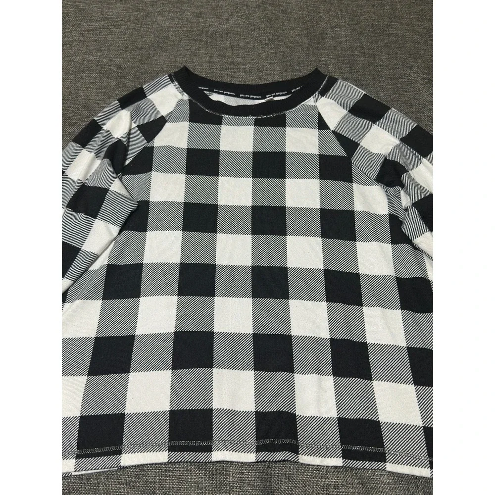 Joyspun Girls XL (16-18) Pajama Top Black White Buffalo Plaid Long Sleeve